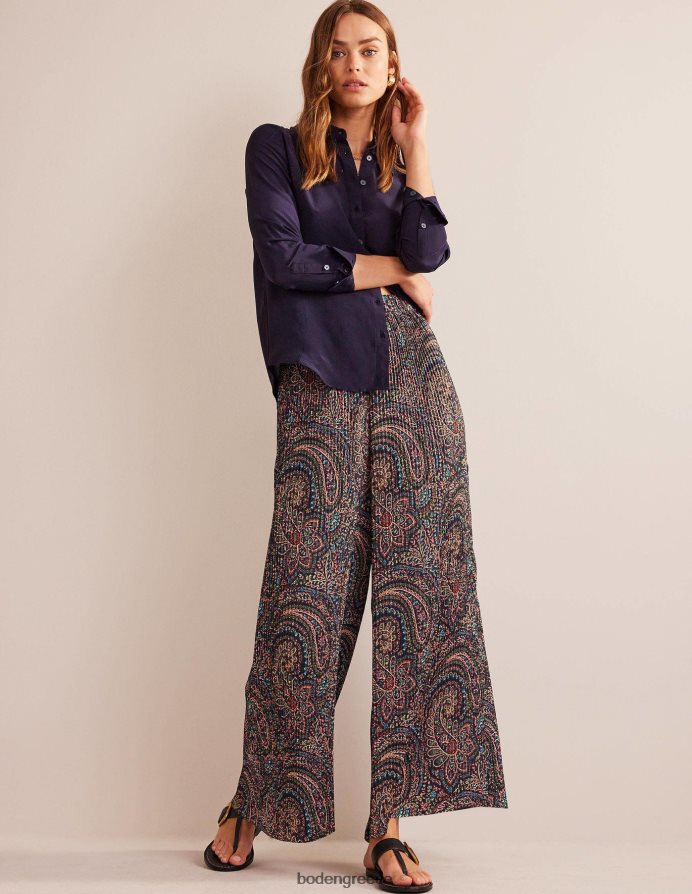 ελαφρύ ναυτικό & παλάτι είδη ένδυσης plisse σατέν φαρδύ παντελόνι Boden γυναίκες 464PH8323