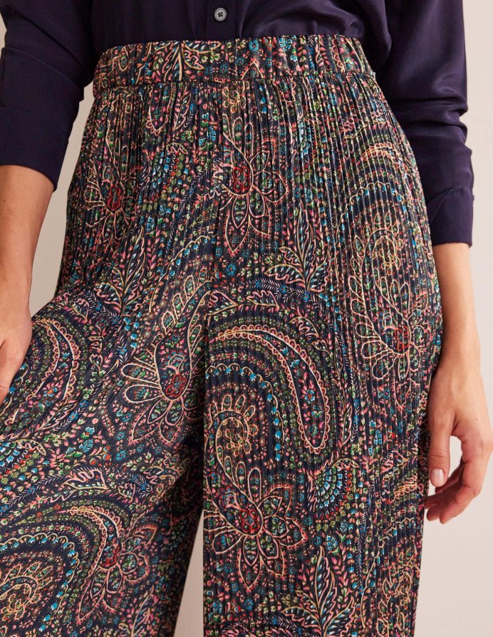 ελαφρύ ναυτικό & παλάτι είδη ένδυσης plisse σατέν φαρδύ παντελόνι Boden γυναίκες 464PH8323