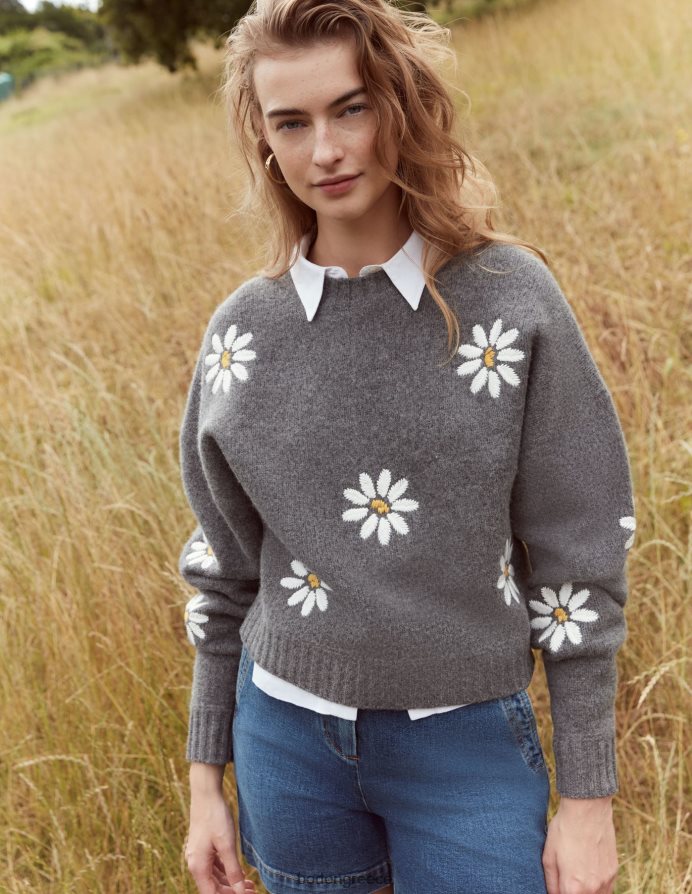 σκούρο γκρι μελανζέ είδη ένδυσης διακοσμημένο μάλλινο μπλουζάκι Boden γυναίκες 464PH81269