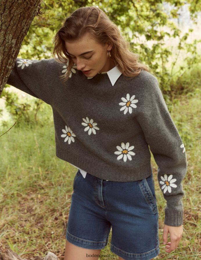 σκούρο γκρι μελανζέ είδη ένδυσης διακοσμημένο μάλλινο μπλουζάκι Boden γυναίκες 464PH81269