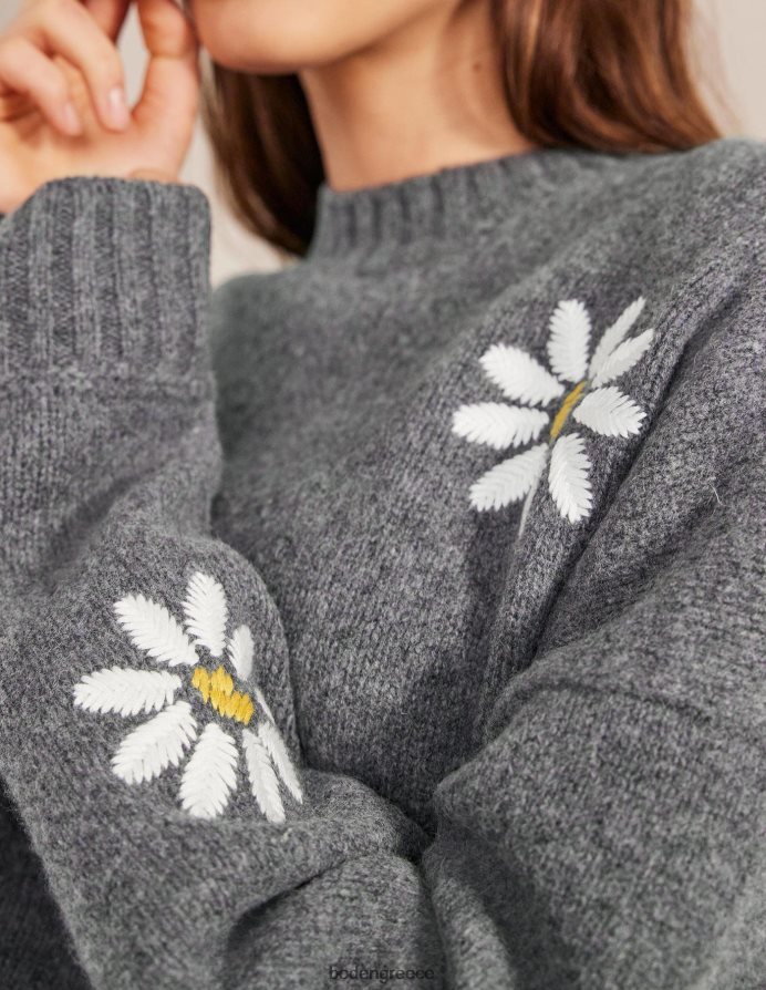 σκούρο γκρι μελανζέ είδη ένδυσης διακοσμημένο μάλλινο μπλουζάκι Boden γυναίκες 464PH81269