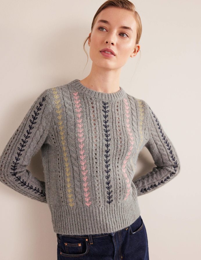 γκρι μελανζέ είδη ένδυσης χνουδωτό κέντημα καλωδίου Boden γυναίκες 464PH81409