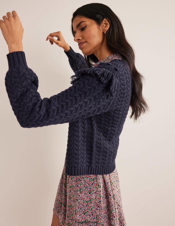 ΠΟΛΕΜΙΚΟ ΝΑΥΤΙΚΟ είδη ένδυσης ζακέτα με λεπτομέρεια κρόσσια Boden γυναίκες 464PH81884