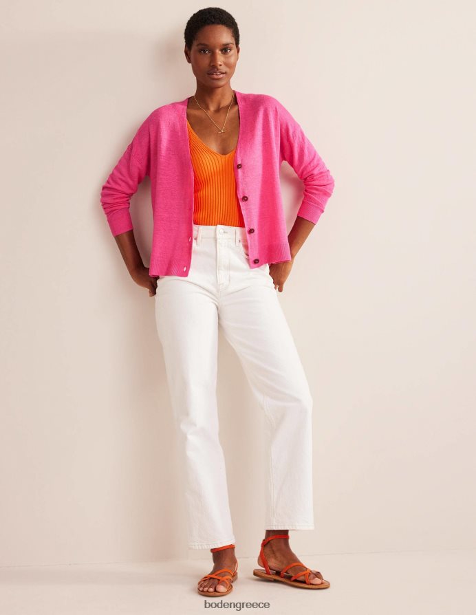 ροζ φεστιβάλ είδη ένδυσης Ζακέτα από λινό λαιμόκοψη Boden γυναίκες 464PH82004