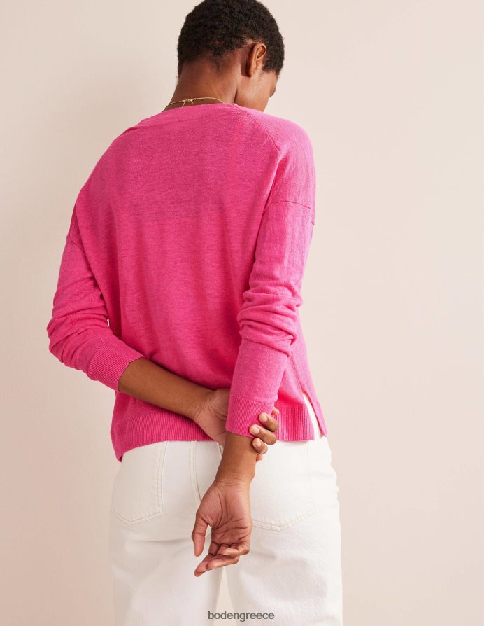 ροζ φεστιβάλ είδη ένδυσης Ζακέτα από λινό λαιμόκοψη Boden γυναίκες 464PH82004