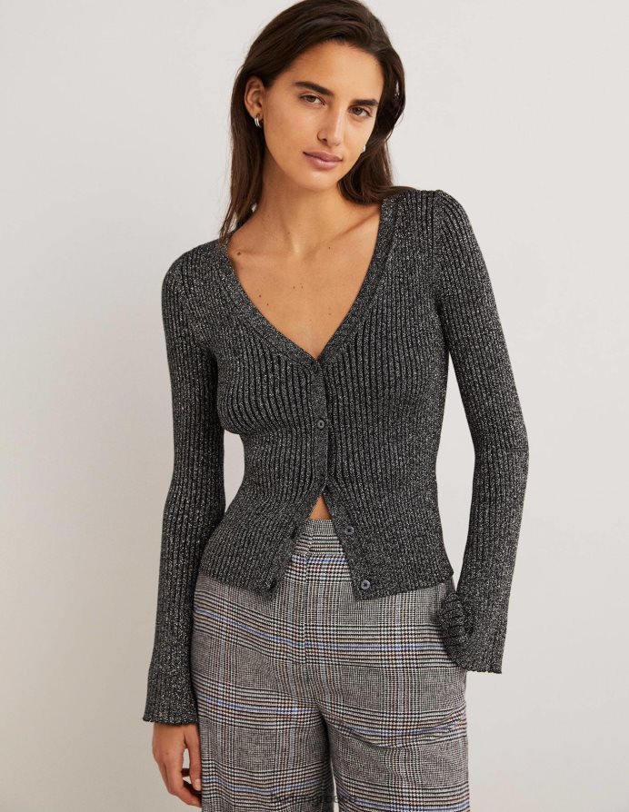 ασημί & μαύρο είδη ένδυσης μεταλλική ζακέτα με ραβδώσεις Boden γυναίκες 464PH82019