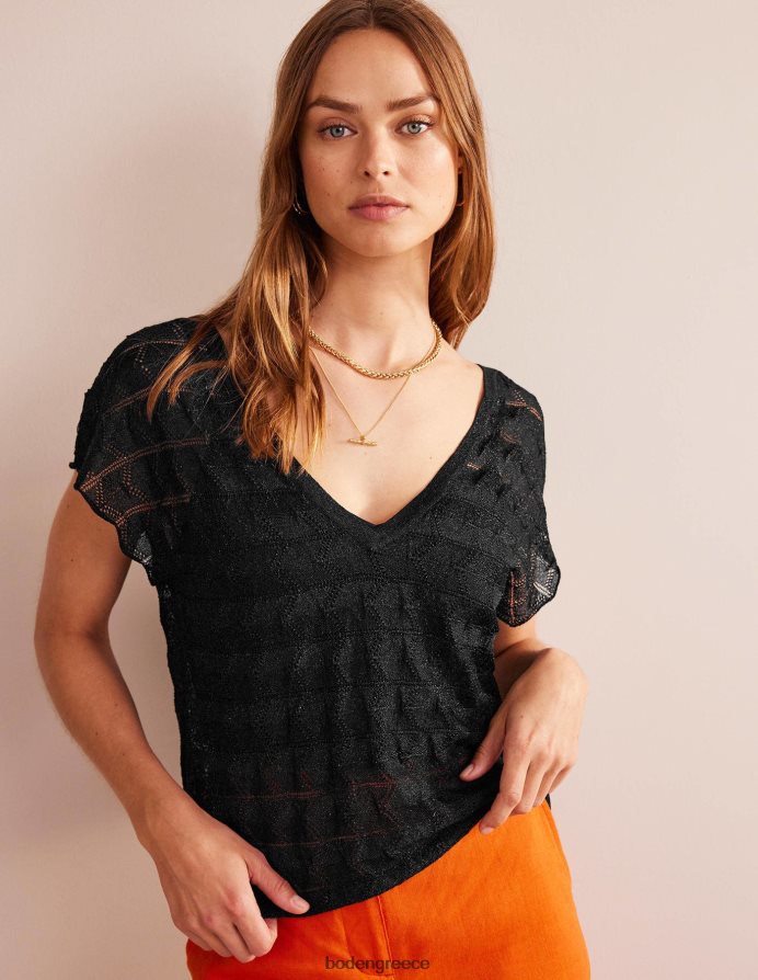 μεταλλικό μαύρο είδη ένδυσης πλεκτό τοπ θαλάσσης με λαιμόκοψη Boden γυναίκες 464PH8626