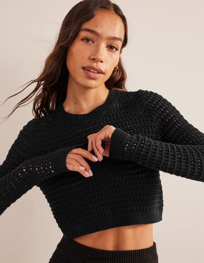 μαύρος είδη ένδυσης cropped jumper με βελονάκι Boden γυναίκες 464PH82087