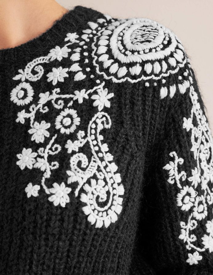 μαύρο & ιβουάρ κέντημα είδη ένδυσης αφράτο rib κεντημένο άλμα Boden γυναίκες 464PH81931