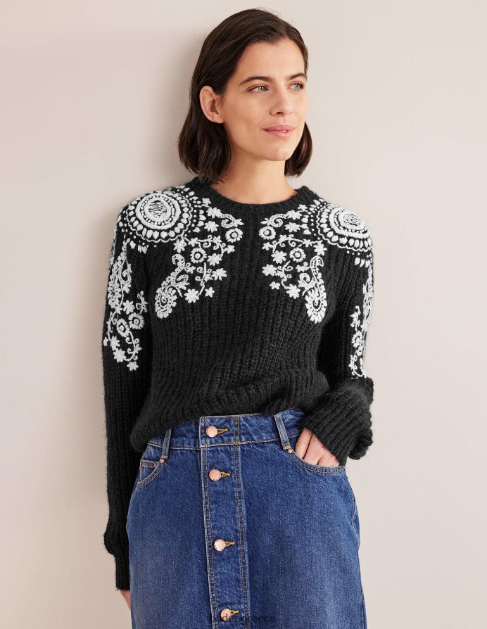 μαύρο & ιβουάρ κέντημα είδη ένδυσης αφράτο rib κεντημένο άλμα Boden γυναίκες 464PH81931