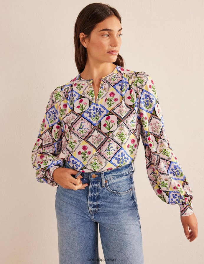 ελεφαντόδοντο & άγριο μπλε κουδούνι είδη ένδυσης πουκάμισο με στάμπα τοποθέτησης Boden γυναίκες 464PH81087