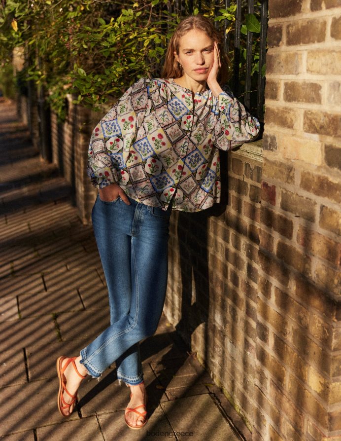 ελεφαντόδοντο & άγριο μπλε κουδούνι είδη ένδυσης πουκάμισο με στάμπα τοποθέτησης Boden γυναίκες 464PH81087