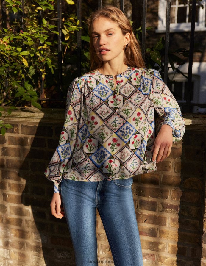 ελεφαντόδοντο & άγριο μπλε κουδούνι είδη ένδυσης πουκάμισο με στάμπα τοποθέτησης Boden γυναίκες 464PH81087