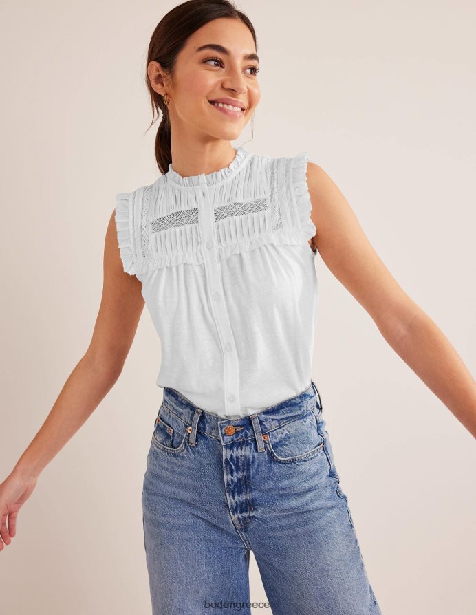 άσπρο είδη ένδυσης πουκάμισο ζέρσεϊ με λεπτομέρεια ζυγού Boden γυναίκες 464PH81094