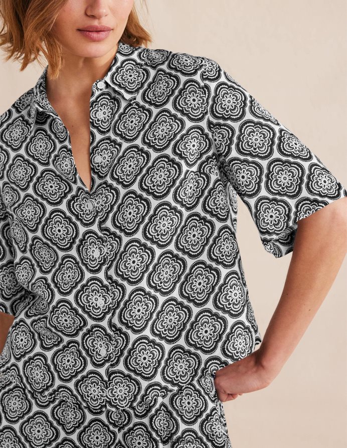 μαύρο & βοτανικό ρουζ είδη ένδυσης κοντομάνικο λινό πουκάμισο Boden γυναίκες 464PH81101