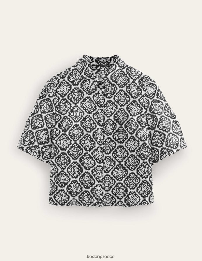 μαύρο & βοτανικό ρουζ είδη ένδυσης κοντομάνικο λινό πουκάμισο Boden γυναίκες 464PH81101