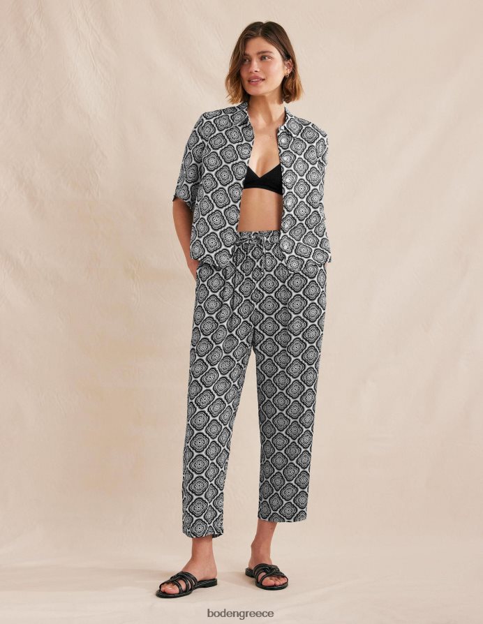 μαύρο & βοτανικό ρουζ είδη ένδυσης κοντομάνικο λινό πουκάμισο Boden γυναίκες 464PH81101