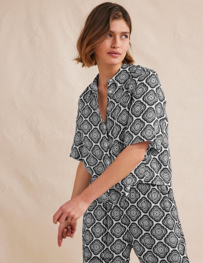 μαύρο & βοτανικό ρουζ είδη ένδυσης κοντομάνικο λινό πουκάμισο Boden γυναίκες 464PH81101