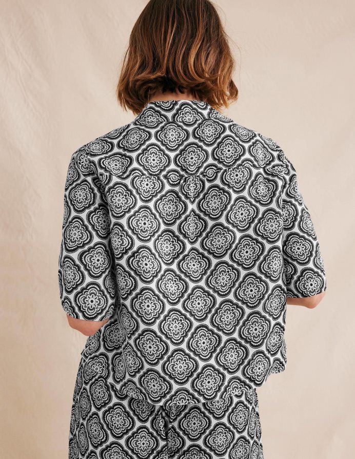 μαύρο & βοτανικό ρουζ είδη ένδυσης κοντομάνικο λινό πουκάμισο Boden γυναίκες 464PH81101