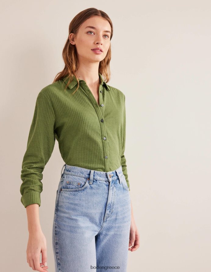 πλυμένο χακί είδη ένδυσης πουκάμισο ζέρσεϊ με υφή Boden γυναίκες 464PH81412