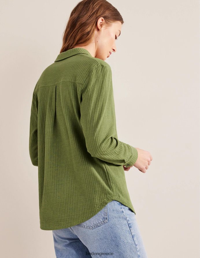 πλυμένο χακί είδη ένδυσης πουκάμισο ζέρσεϊ με υφή Boden γυναίκες 464PH81412