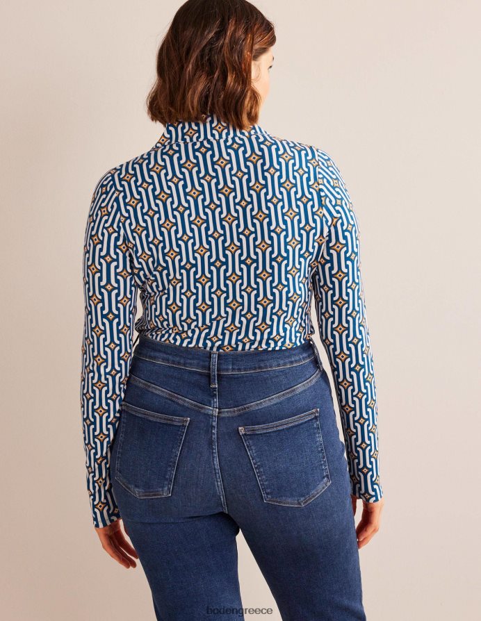 ζαφείρι & γαλάζιο γεωγραφικό είδη ένδυσης εμπριμέ πουκάμισο ζέρσεϊ Boden γυναίκες 464PH81485