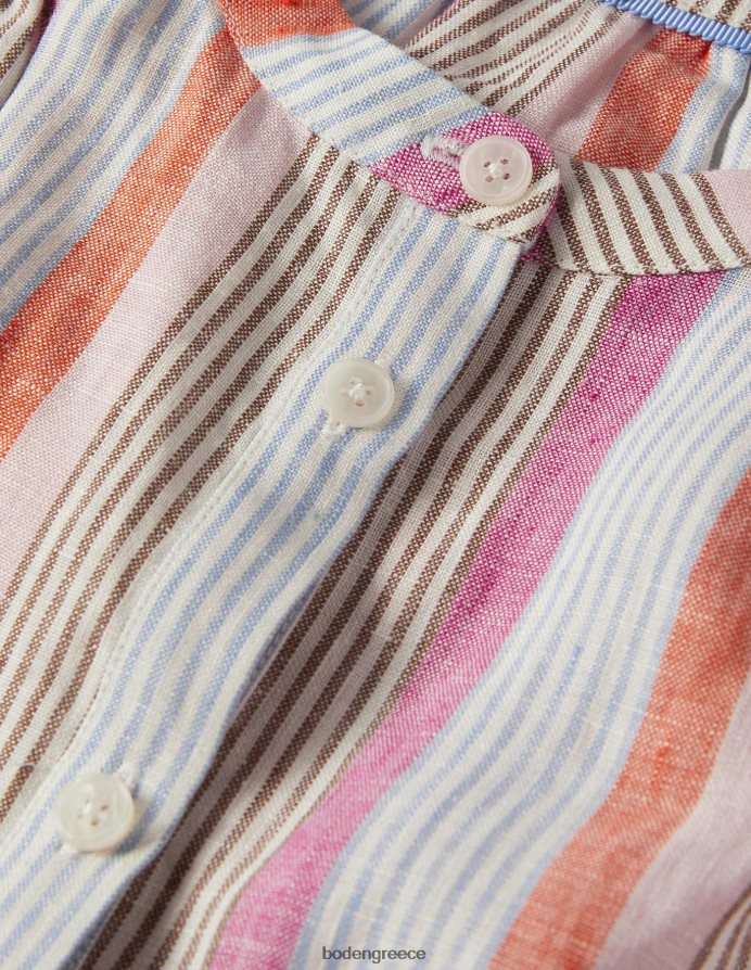 κροτίδα & καμέο ροζ ρίγα είδη ένδυσης Μπέκυ ολομάνικη λινή μπλούζα Boden γυναίκες 464PH82031