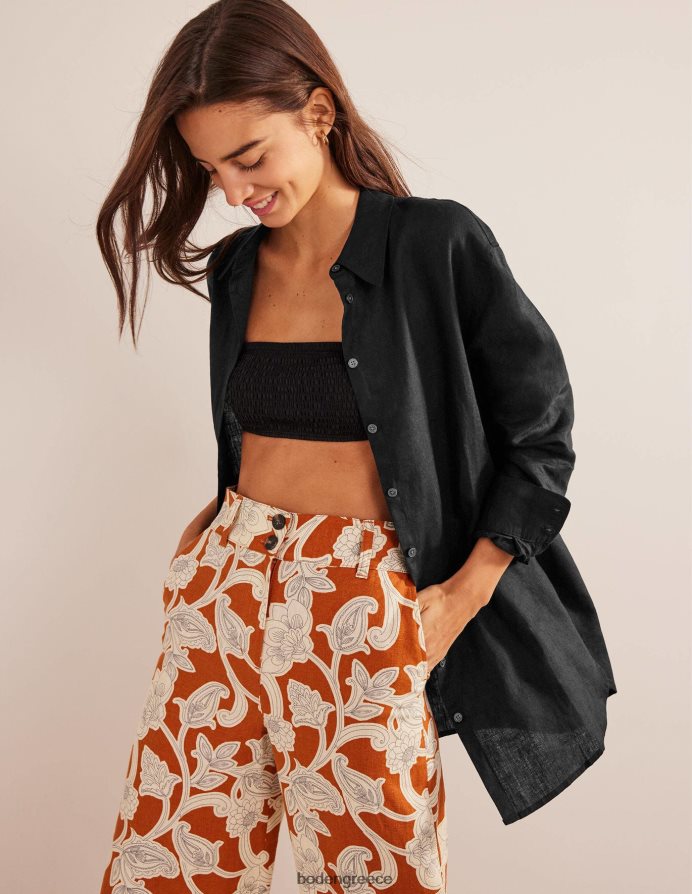 μαύρος είδη ένδυσης χαλαρό λινό πουκάμισο Boden γυναίκες 464PH82093