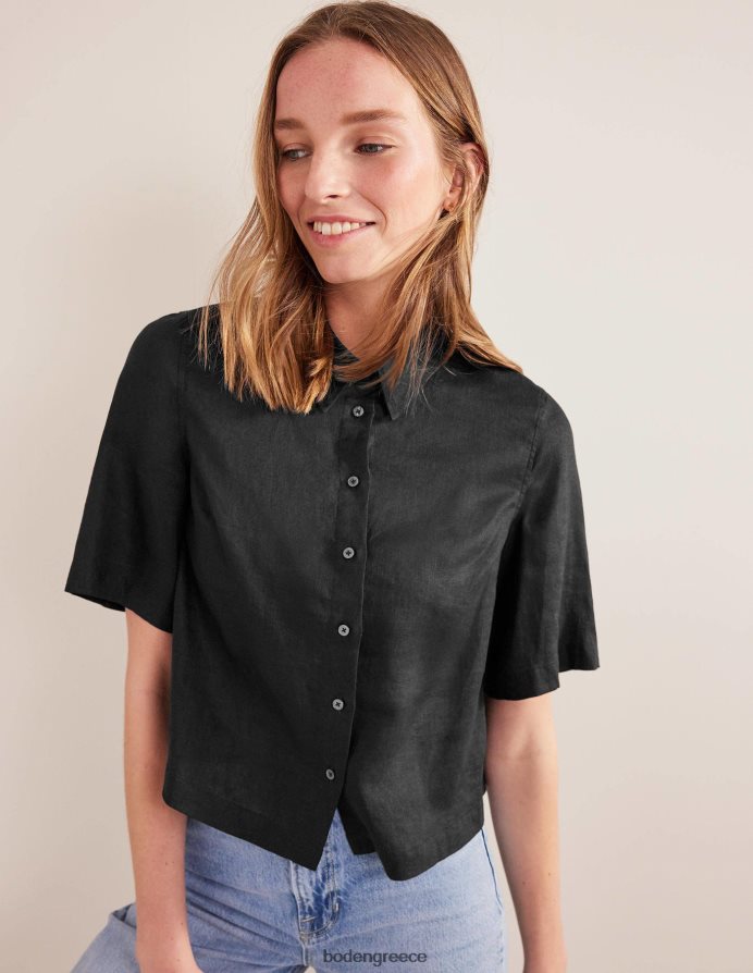 μαύρος είδη ένδυσης κοντομάνικο λινό πουκάμισο Boden γυναίκες 464PH82510