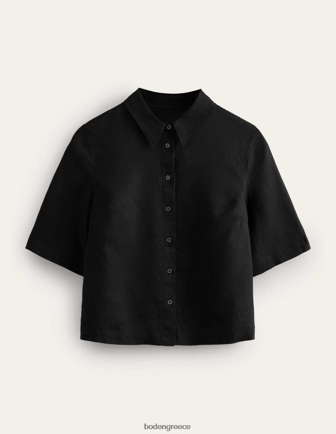 μαύρος είδη ένδυσης κοντομάνικο λινό πουκάμισο Boden γυναίκες 464PH82510