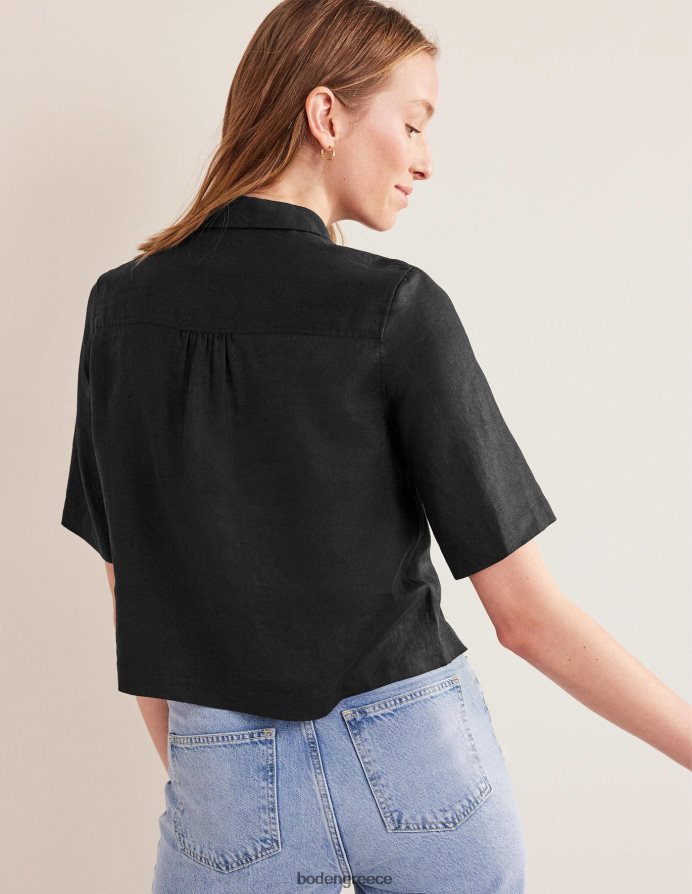μαύρος είδη ένδυσης κοντομάνικο λινό πουκάμισο Boden γυναίκες 464PH82510