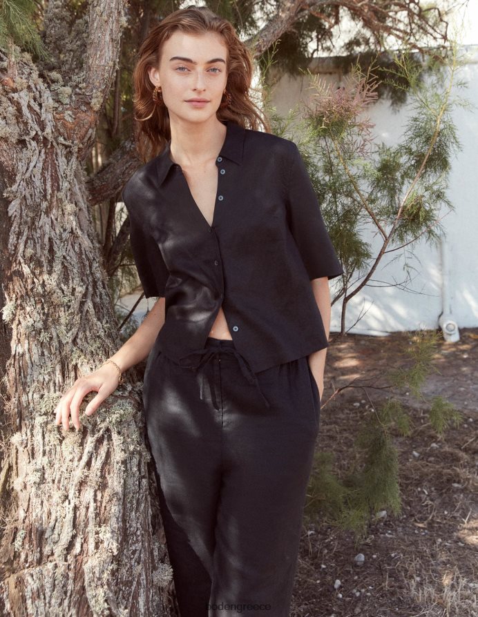 μαύρος είδη ένδυσης κοντομάνικο λινό πουκάμισο Boden γυναίκες 464PH82510