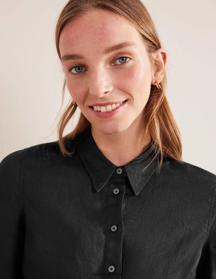 μαύρος είδη ένδυσης κοντομάνικο λινό πουκάμισο Boden γυναίκες 464PH82510