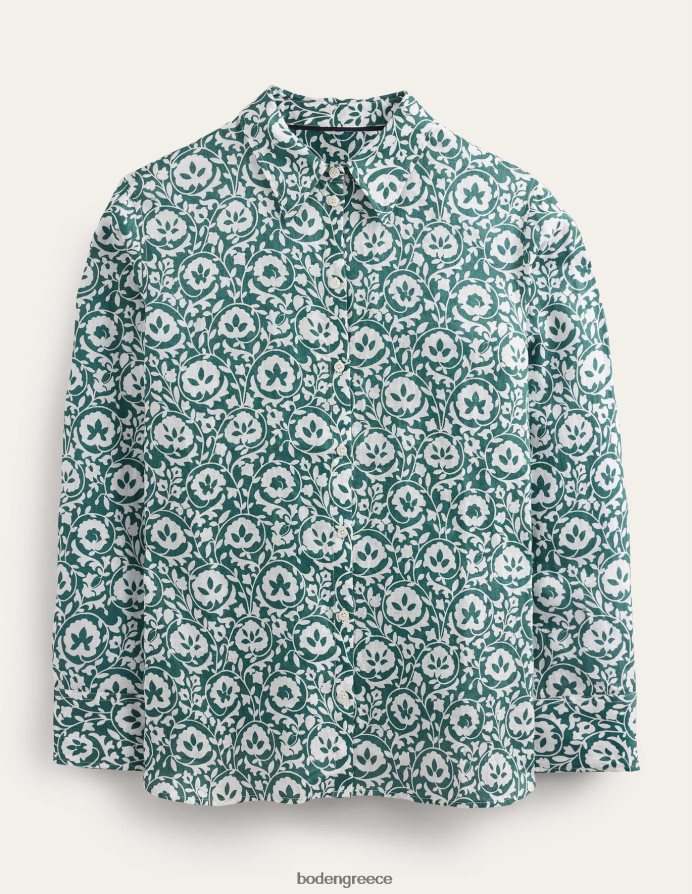 πράσινη και μαγευτική άνθιση είδη ένδυσης καινούργιο λινό πουκάμισο Boden γυναίκες 464PH82520