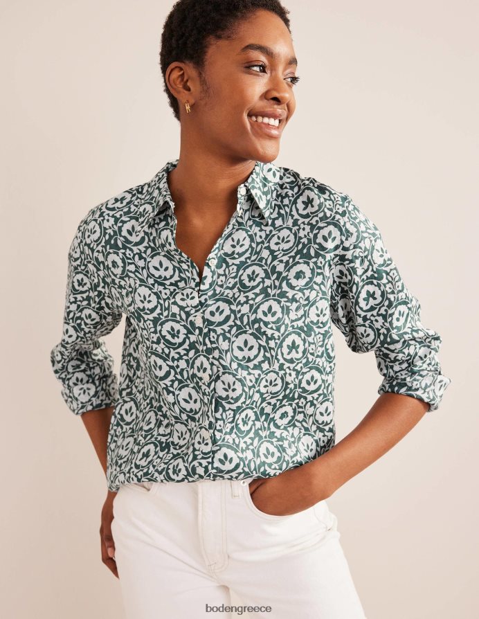 πράσινη και μαγευτική άνθιση είδη ένδυσης καινούργιο λινό πουκάμισο Boden γυναίκες 464PH82520