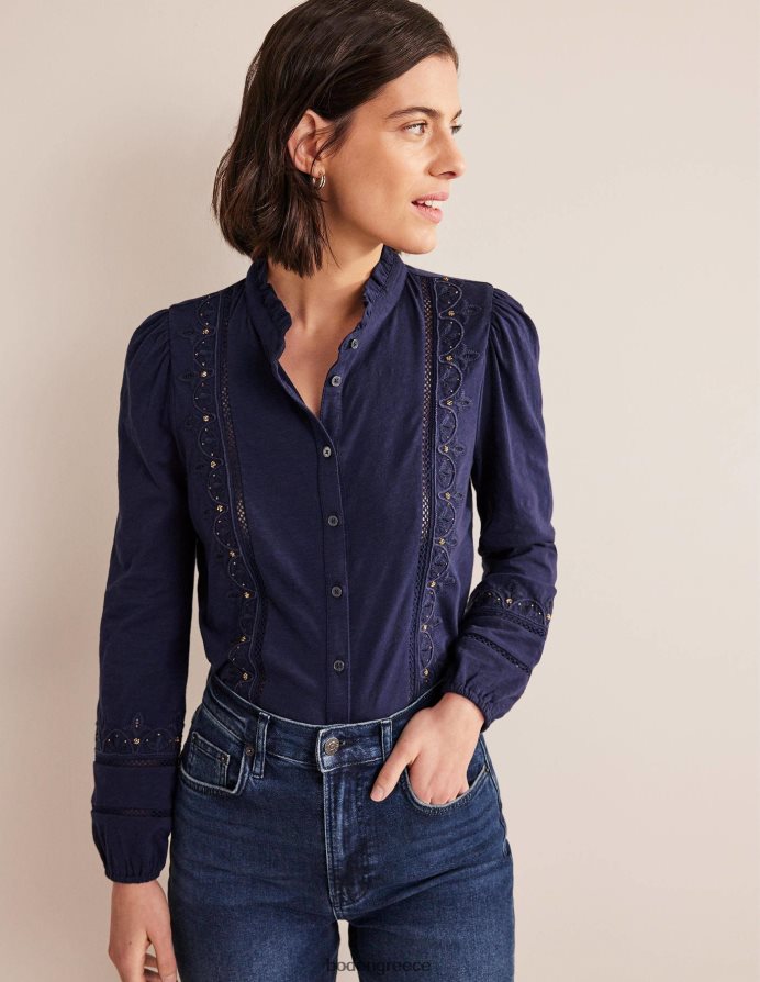 ΠΟΛΕΜΙΚΟ ΝΑΥΤΙΚΟ είδη ένδυσης κεντημένο πουκάμισο ζέρσεϊ Boden γυναίκες 464PH82534