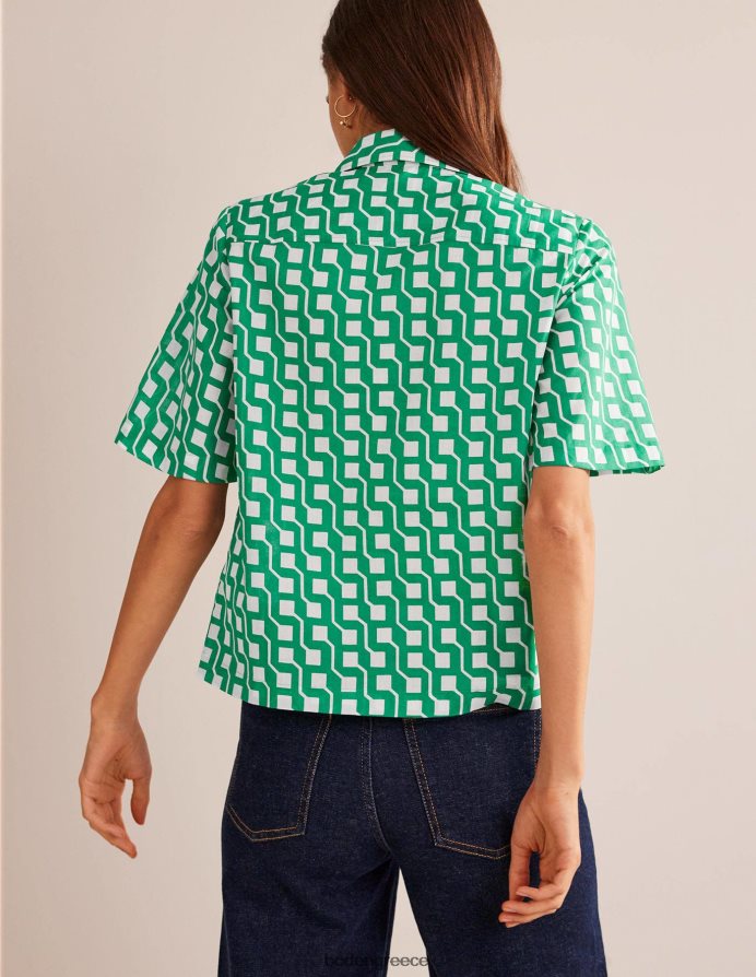 φωτεινό σμαραγδένιο & κύβο γεω είδη ένδυσης κοντομάνικο βαμβακερό πουκάμισο Boden γυναίκες 464PH8315