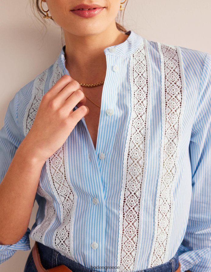 καλαμποκάλευρο λεπτή λωρίδα είδη ένδυσης πουκάμισο ποπλίνα με επένδυση από δαντέλα Boden γυναίκες 464PH8317