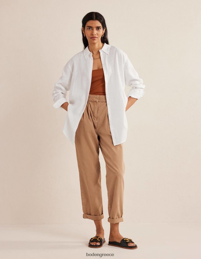 άσπρο είδη ένδυσης χαλαρό λινό πουκάμισο Boden γυναίκες 464PH8933