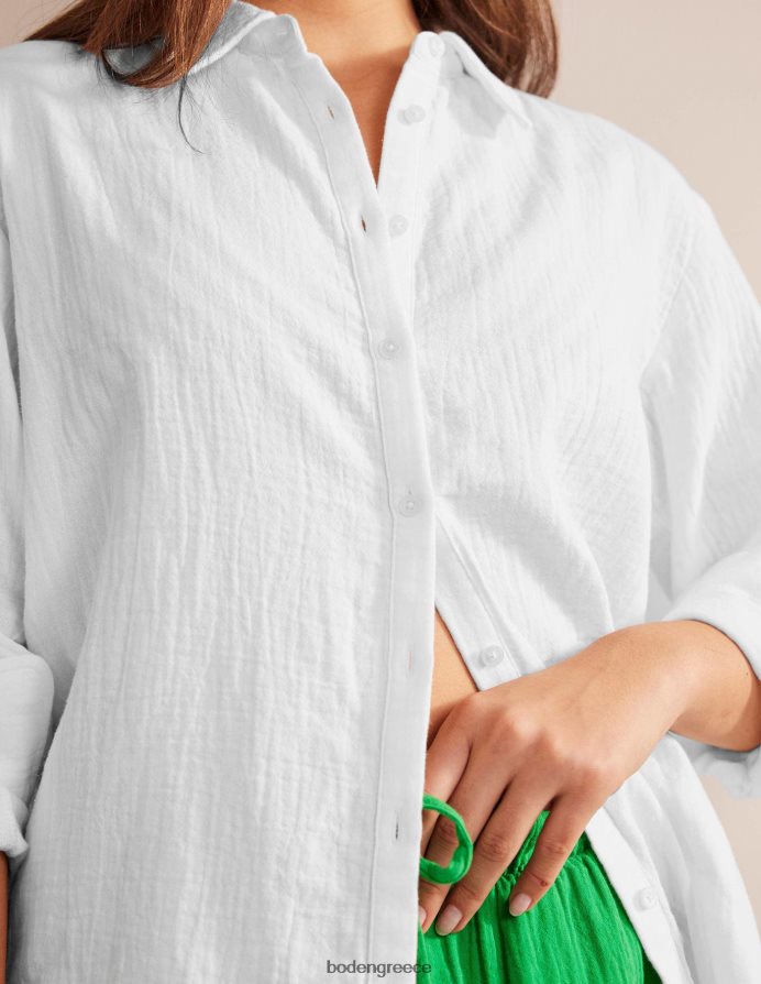 άσπρο είδη ένδυσης πουκάμισο από βαμβακερή υφή Boden γυναίκες 464PH8973