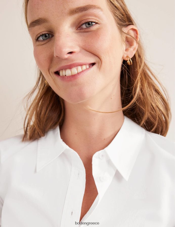 άσπρο είδη ένδυσης ίσιο βαμβακερό πουκάμισο Boden γυναίκες 464PH8993