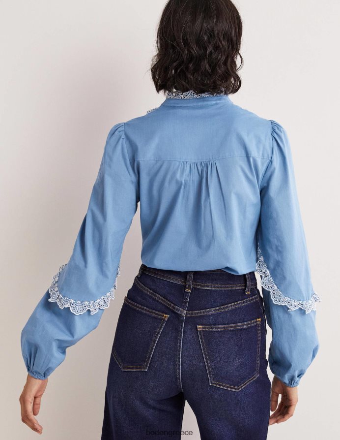 μπλε της ριβιέρας είδη ένδυσης μπλούζα broderie με βολάν Boden γυναίκες 464PH81889