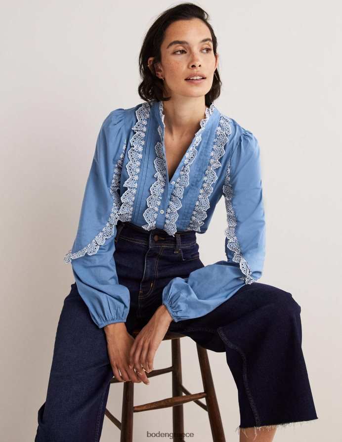 μπλε της ριβιέρας είδη ένδυσης μπλούζα broderie με βολάν Boden γυναίκες 464PH81889