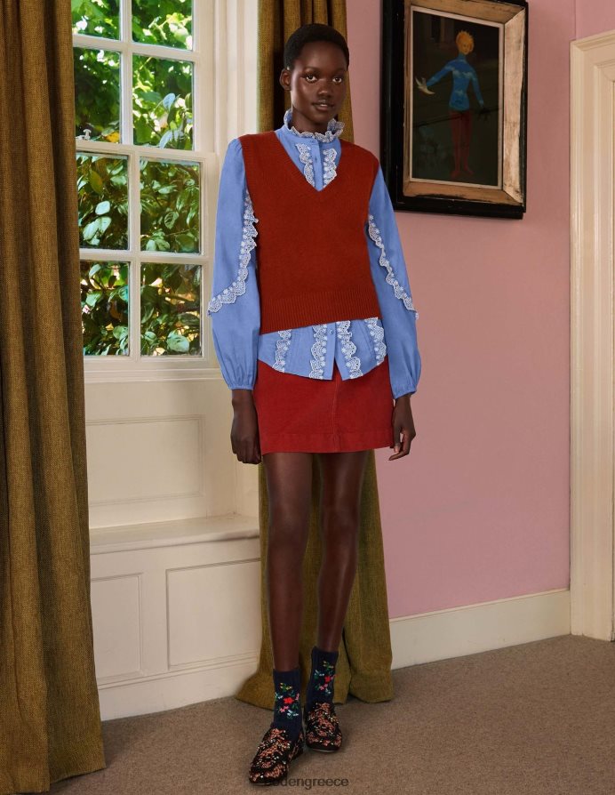 μπλε της ριβιέρας είδη ένδυσης μπλούζα broderie με βολάν Boden γυναίκες 464PH81889