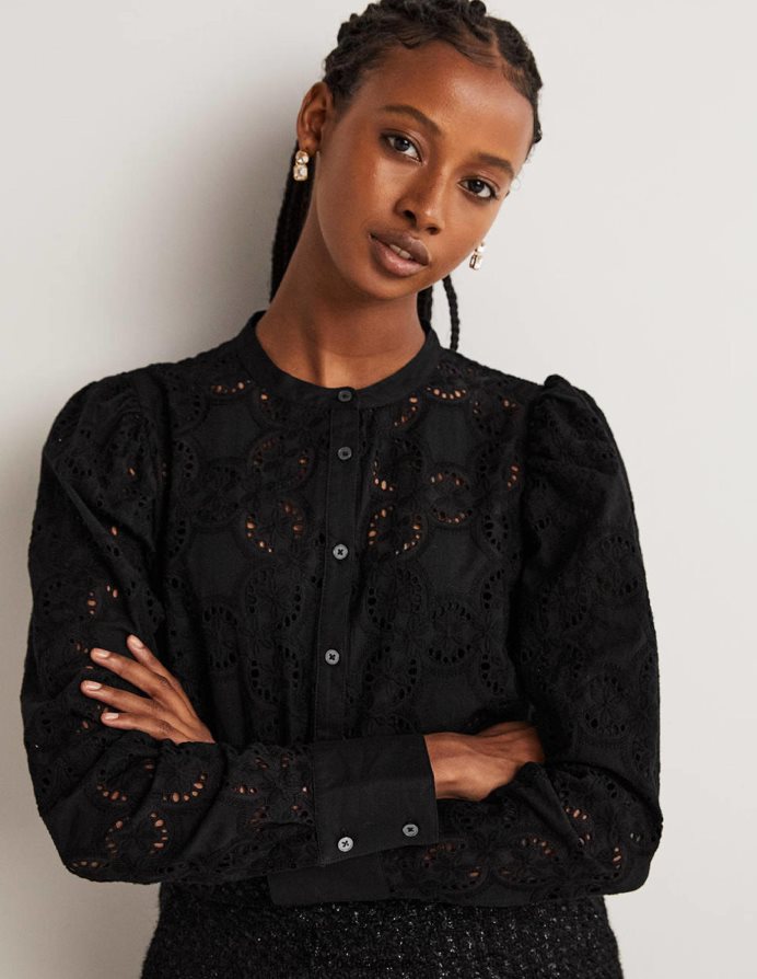 μαύρος είδη ένδυσης Μπλούζα broderie με πρόβειο μανίκι Boden γυναίκες 464PH82040