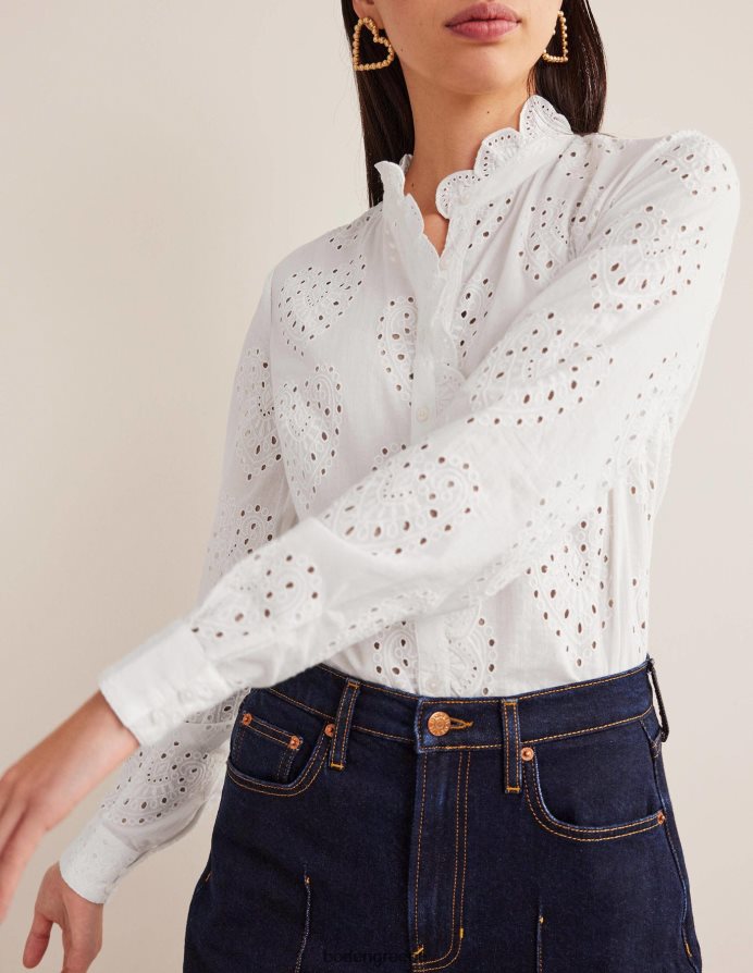 άσπρο είδη ένδυσης πουκάμισο broderie με χτένι Boden γυναίκες 464PH82533