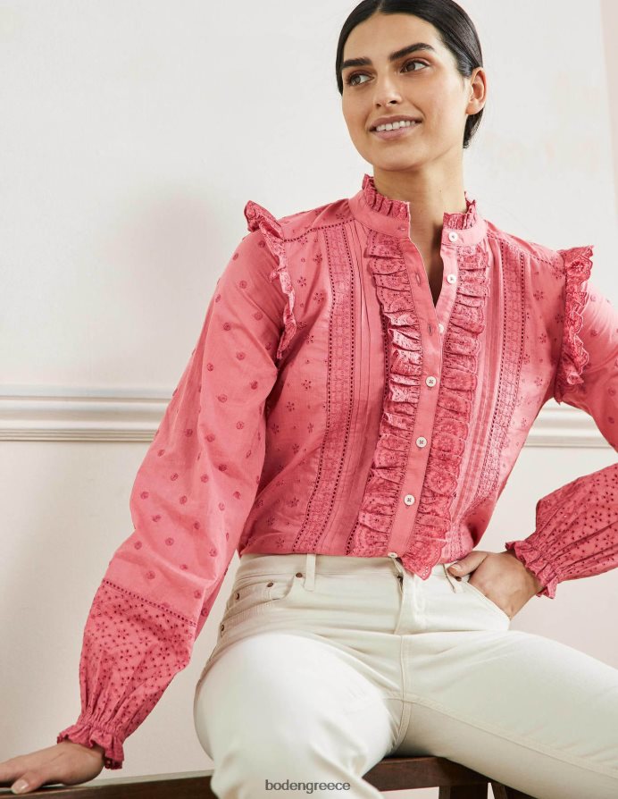 σκονισμένο κόκκινο είδη ένδυσης πουκάμισο iris broderie Boden γυναίκες 464PH82425