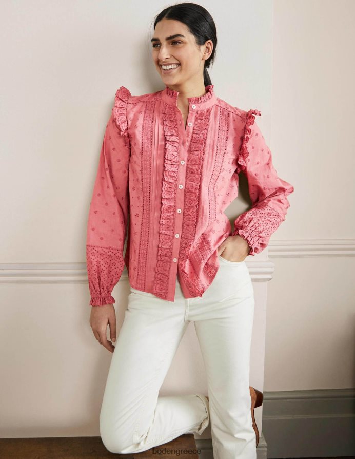 σκονισμένο κόκκινο είδη ένδυσης πουκάμισο iris broderie Boden γυναίκες 464PH82425