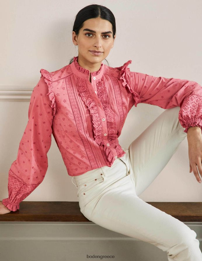 σκονισμένο κόκκινο είδη ένδυσης πουκάμισο iris broderie Boden γυναίκες 464PH82425