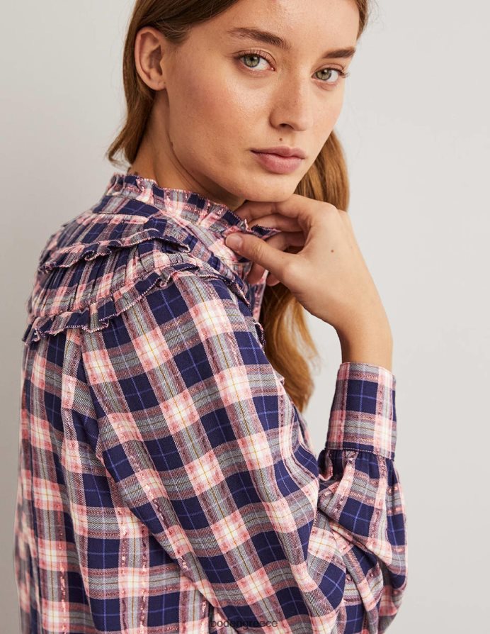 επιταγή ναυτικού & χαλκού lurex είδη ένδυσης πουκάμισο με ψηλό λαιμό Boden γυναίκες 464PH81959